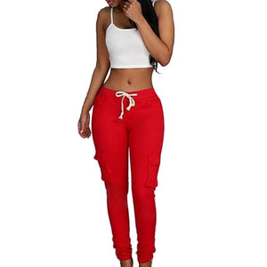 NIBESSER 2019 Spring Lace Up Waist Casual Women Pants Solid Pencil Pants Multi-Pockets Plus Size Straight Slim Fit Trousers