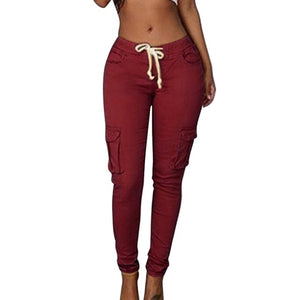 NIBESSER 2019 Spring Lace Up Waist Casual Women Pants Solid Pencil Pants Multi-Pockets Plus Size Straight Slim Fit Trousers