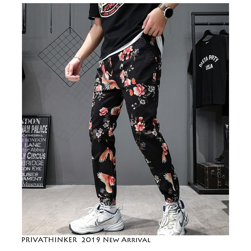 Privathinker Flower Hip Hop Pancil Pants 2019 Mens Japanese Streetwear Joggers Pants Male Fashion Sweatpants Black Track Pants
